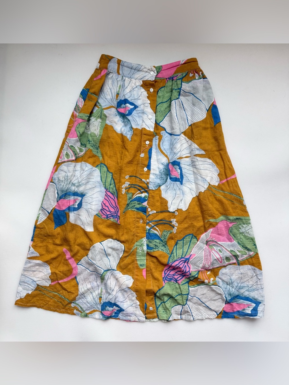 Roolee Midi Floral Skirt Lined With Pockets Size XS Flowy A-Line
